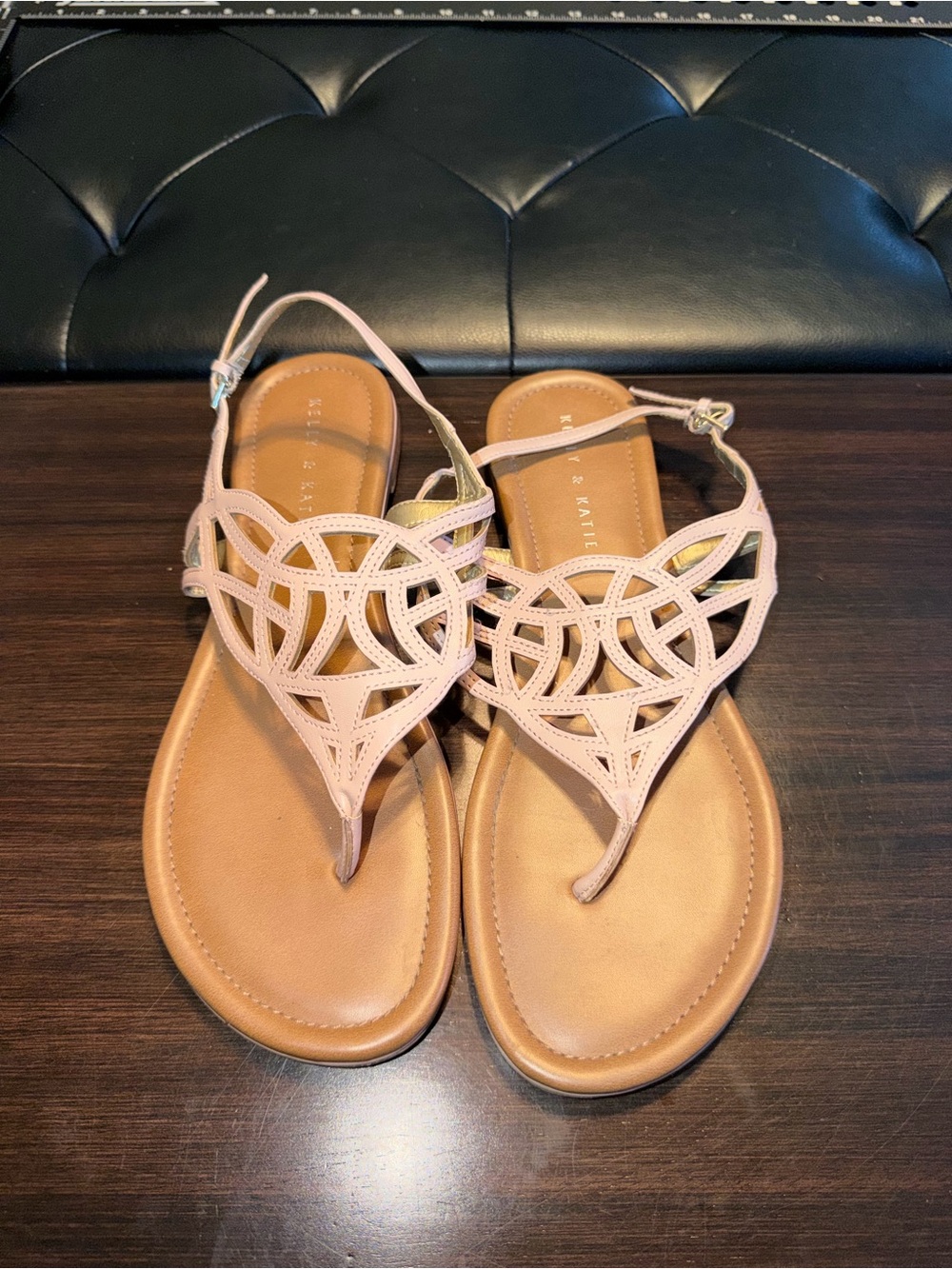 Kelly & Katie Blush Pink Cutout T-Strap Sandals